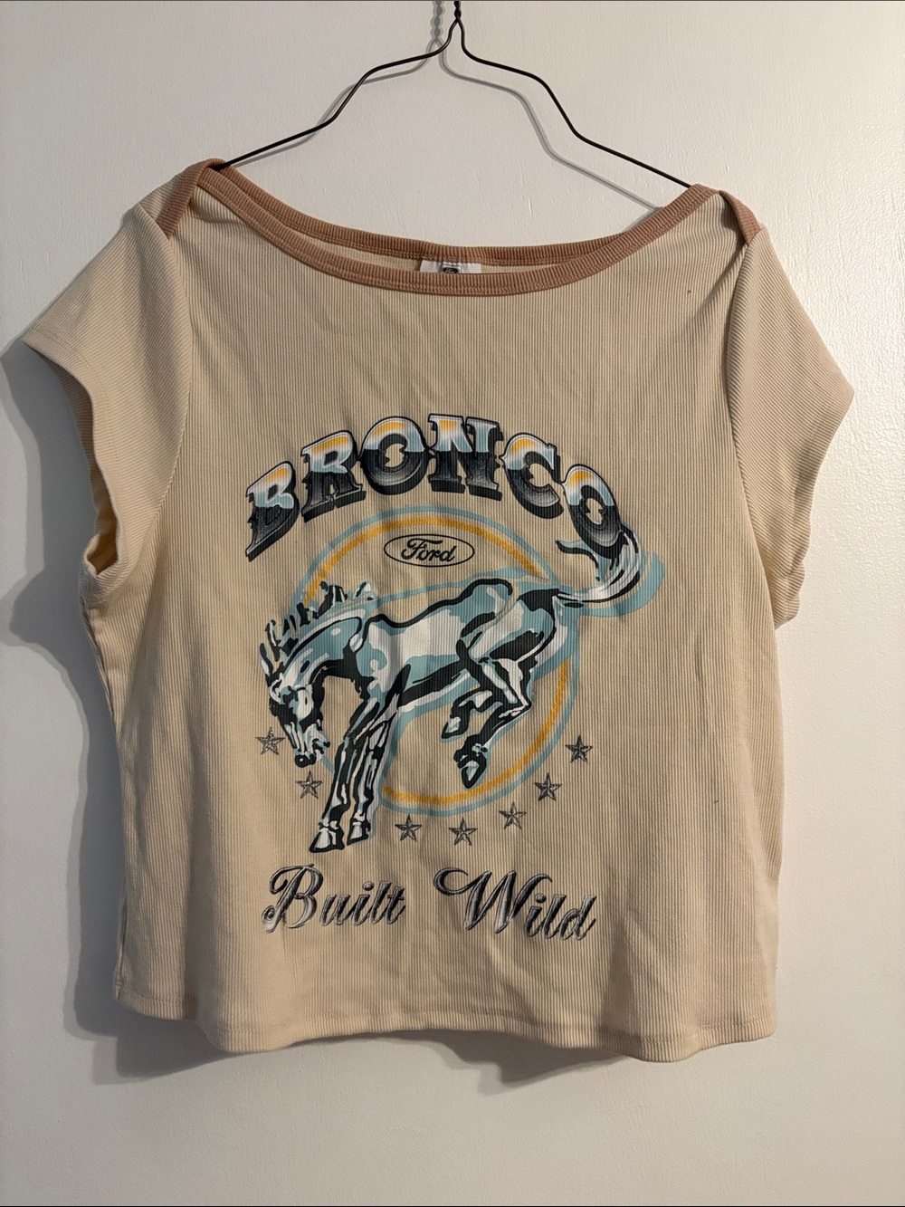 Ford Cream Tee with Blue and Gold Bronco Graphic